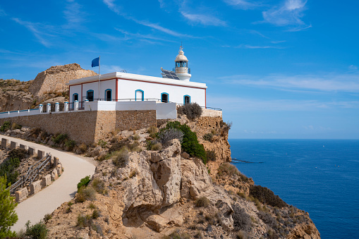 Faro Punta del Albir lighthouse in Alfas del Pi near Altea in Costa Blanca of Alicante Spain