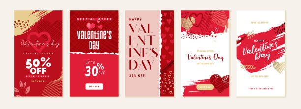 set von valentinstag social media banner - valentines day couple stock-grafiken, -clipart, -cartoons und -symbole