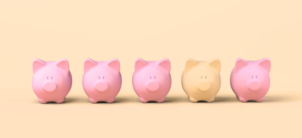 istock Aligned piggy banks and a different one. Copy space. 3D illustration. 1363652951