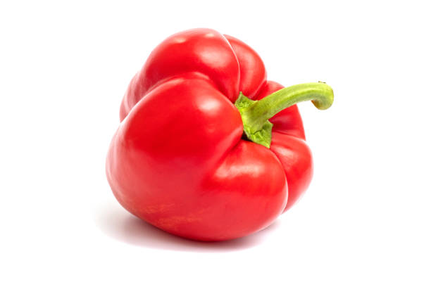 Red bell pepper isolated on white background. Red sweet pepper.