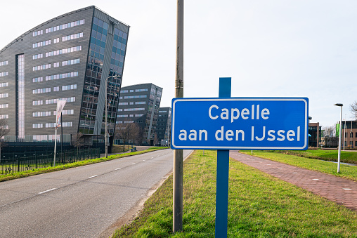 Capelle aan den IJssel, Netherlands - January 2022: Place name sign of Capelle aan den IJssel, close to the city of Rotterdam, Holland.