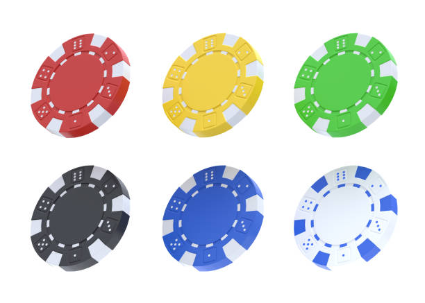 istock Collection of coloured casino chips from different angles isolated on white background 1363656602
