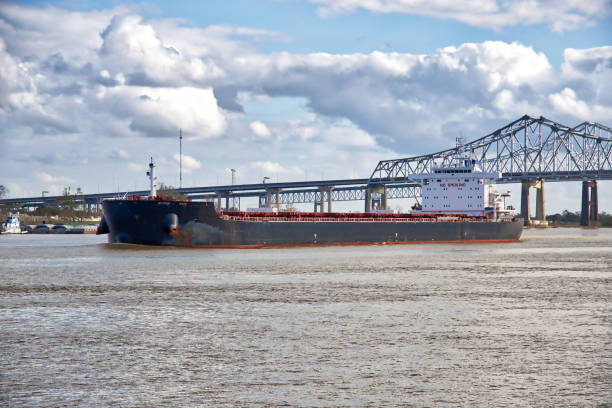 Cargo transport along the Mississippi River - New Orleans, Louisiana stock photo