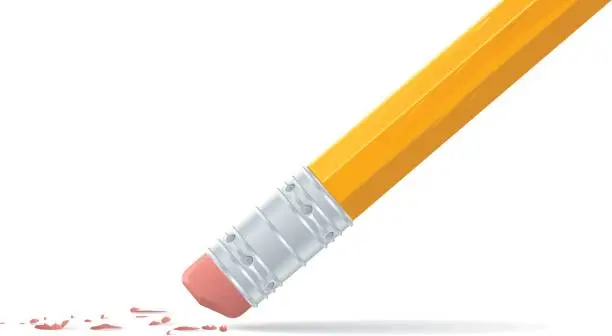 Vector illustration of Erasing with the pink eraser end of a yellow pencil