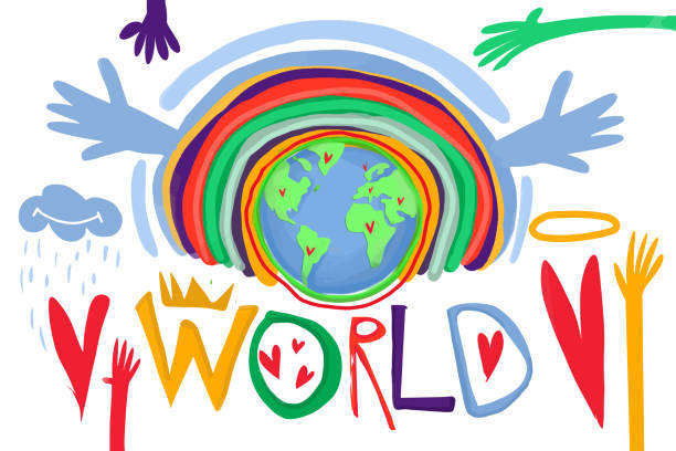 illustrazioni stock, clip art, cartoni animati e icone di tendenza di amore globale, pace e uguaglianza - globe human hand earth world map