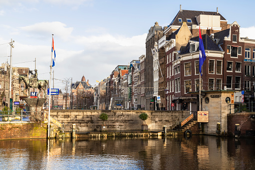 Amsterdam, The Netherlands, January 9, 2022; View of the Rokin in the center of the city of Amsterdam.