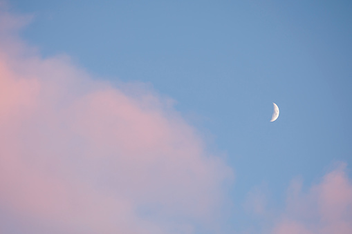 New Moon, Young Moon, Crescent. Beautiful pastel sky