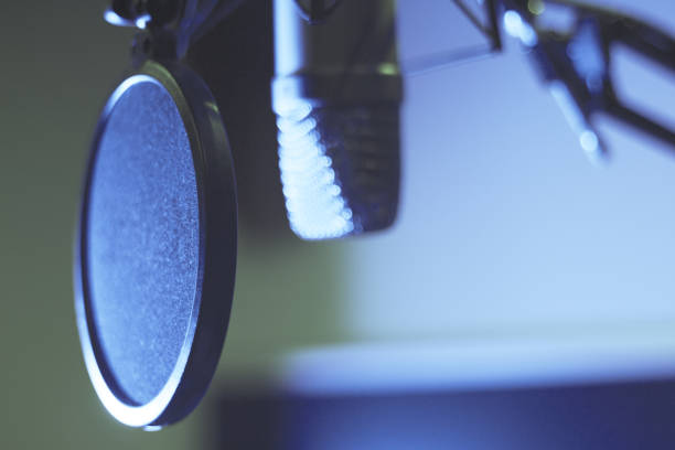 istock Professional microphone suspended in the air 1363667106