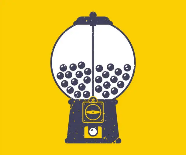 Vector illustration of black gum vending machine icon in grunge style