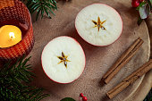 Christmas decoration with an apple cut in two halves with a star