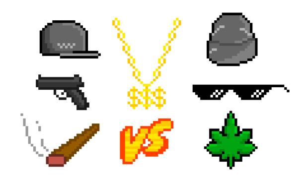 cooles pixel-zeug von rapper - kette gebrauchsgegenstand stock-grafiken, -clipart, -cartoons und -symbole