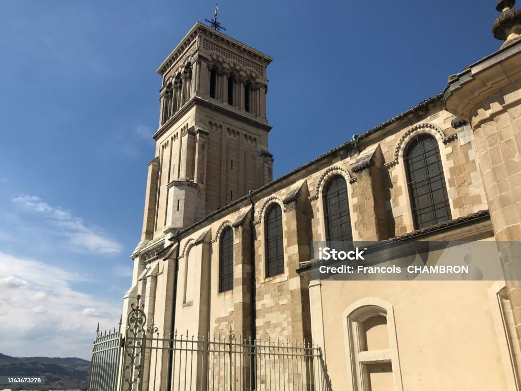 Cathedral Saint Apollinaire in Valence France Cathedral Saint Apollinaire in Valence Drôme located in the old city of Valence in France with a beautiful sunny blue sky Ancient Stock Photo