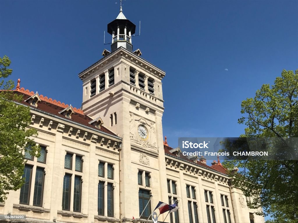 Valence France City Hall located in the old city Valence France City Hall or Town Hall located in the old city of Valence Drôme with a sunny blue sky France Stock Photo