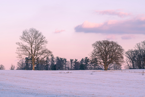 Dusk at Valley Forge National Historic Park in Winter, Pennsylvania, USA
