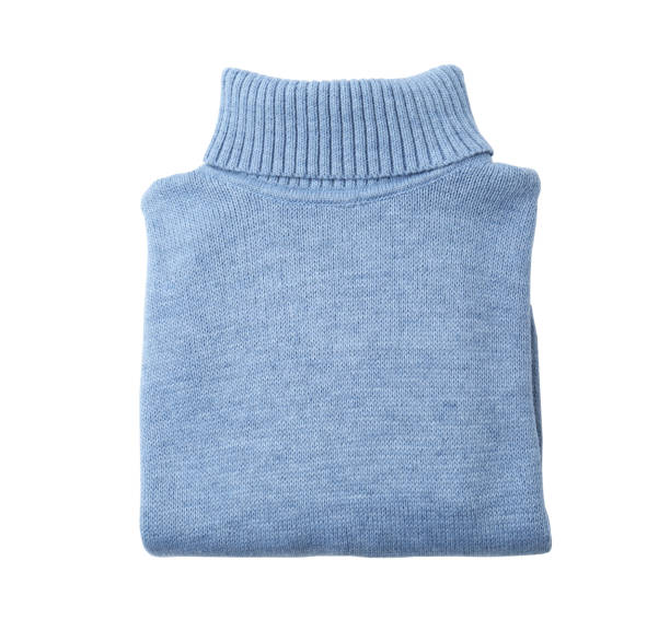 istock Folded blue turtleneck sweater isolated on white, top view 1363677904