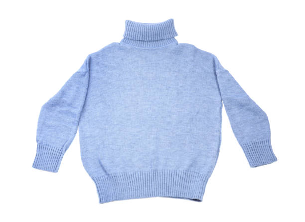 istock Blue turtleneck sweater isolated on white, top view 1363677912