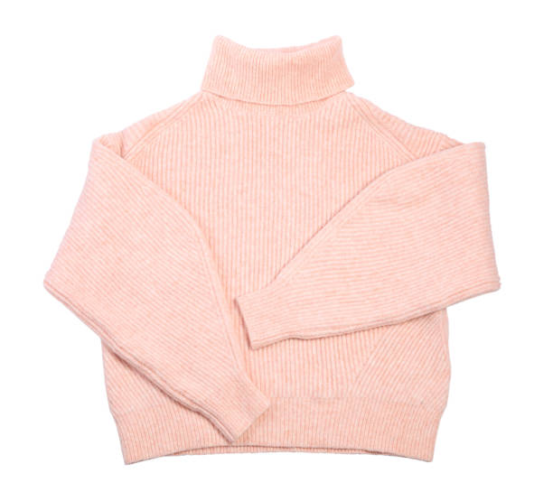 Pink turtleneck sweater isolated on white, top view Pink turtleneck sweater isolated on white, top view high collar stock pictures, royalty-free photos & images