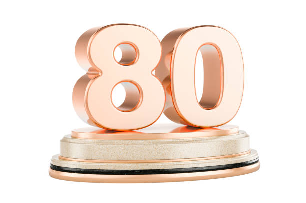 istock Golden 80 on the podium, award concept. 3D rendering 1363678977