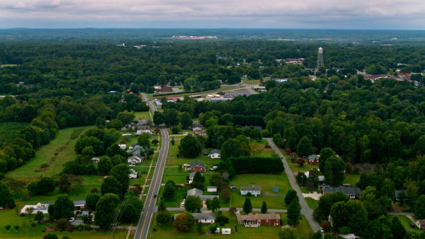 istock Aerial View of Liberty, NC on Rainy Fall Day 1363681013