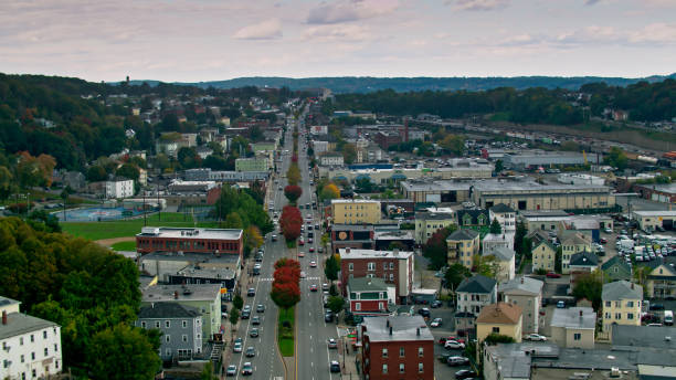 istock Tree-Lined Road In Worcester, Massachusetts - Aerial 1363682040