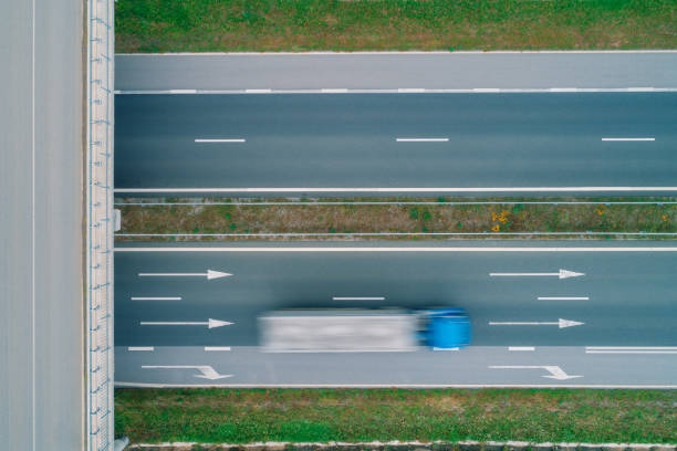 istock Driving on open road. Aerial view 1363683006