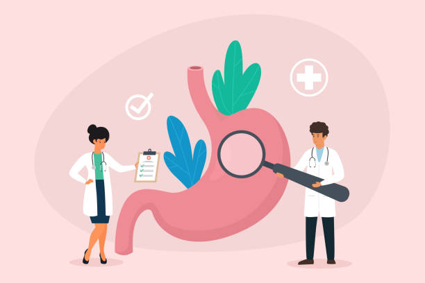 Stomach treatment concept. Gastroenterology. Healthy lifestyle. Doctors diagnosis of the stomach disease. Stomach treatment concept. Gastroenterology. Healthy lifestyle. Doctors diagnosis of the stomach disease. stomach ache illustrations stock illustrations