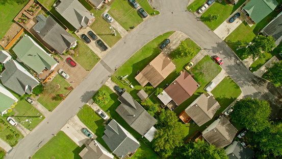 Top down drone shot of a residential neighborhood in the southern suburbs of Nashville, Tennessee.

Authorization was obtained from the FAA for this operation in restricted airspace.