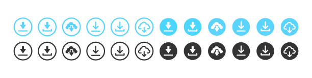 Download icon. Upload button cloud. Download technology icon collection. Stock vector design