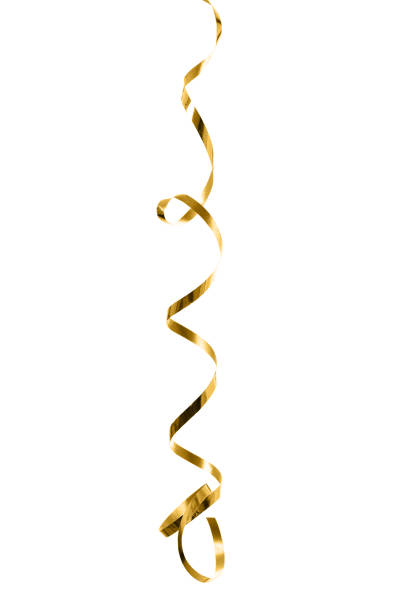 istock Golden curly gift ribbon on white background 1363690452