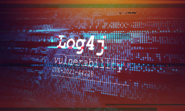 vulnerabilità della sicurezza informatica log4j, difetto di sicurezza basato sulla libreria di registrazione open source, illustrazione 2d - vulnerabilità foto e immagini stock