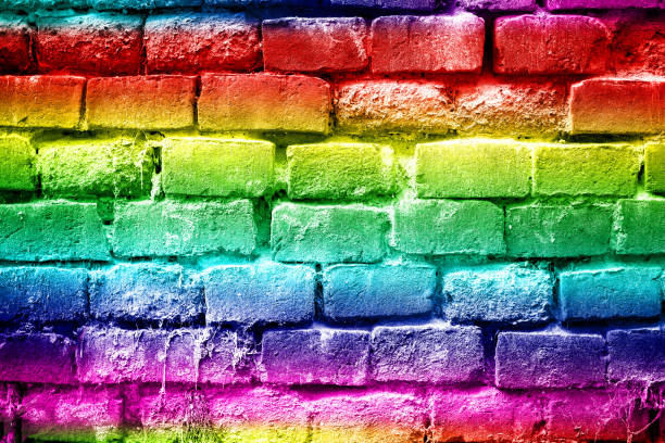 Abstract rainbow colors brick wall background view