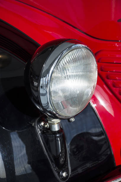 istock Retro red car Mercedes headlight close up 1363696468