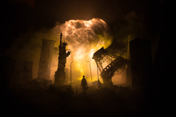 istock Nuclear war concept. Explosion of nuclear bomb. Creative artwork decoration in dark. 1363696906
