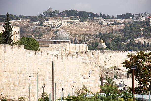 jerusalem old city walls stock photo