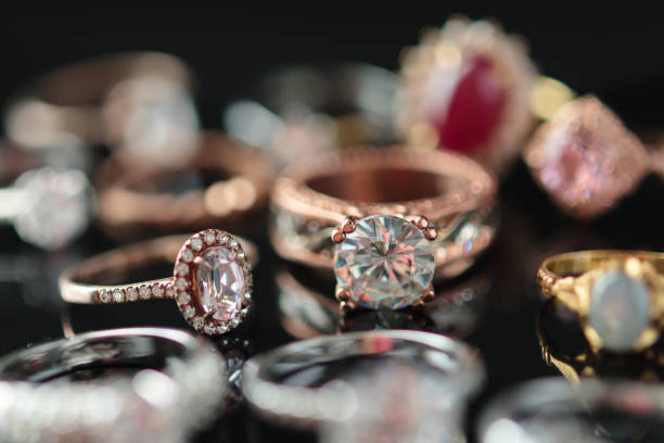 istock Beautiful diamond rings jewelry background 1363698637