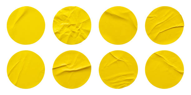 istock Yellow round paper sticker label set isolated on white background 1363698639