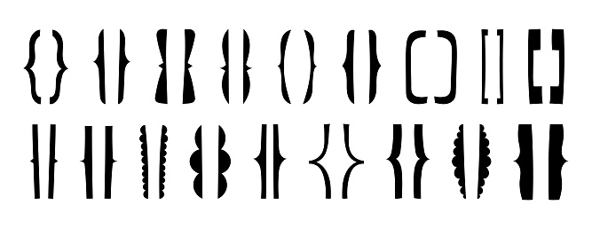 Silhouette of simple decorative brackets. Set of minimalistic hand-drawn text frames. Elegant text symbols isolated. Vector illustration of collection of punctuation marks