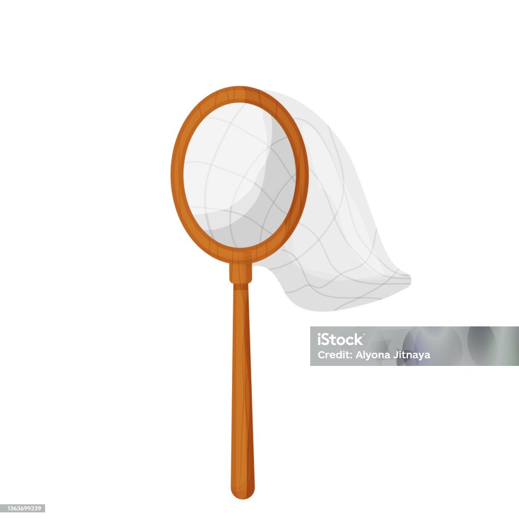 Capture .net Cartoon Net With Wooden Handle Butterfly Or Fish Catcher In Cartoon Style ...