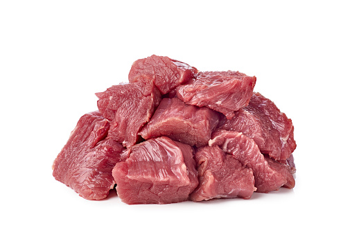 Heap of raw chopped beef isolated on white background. Clipping path included