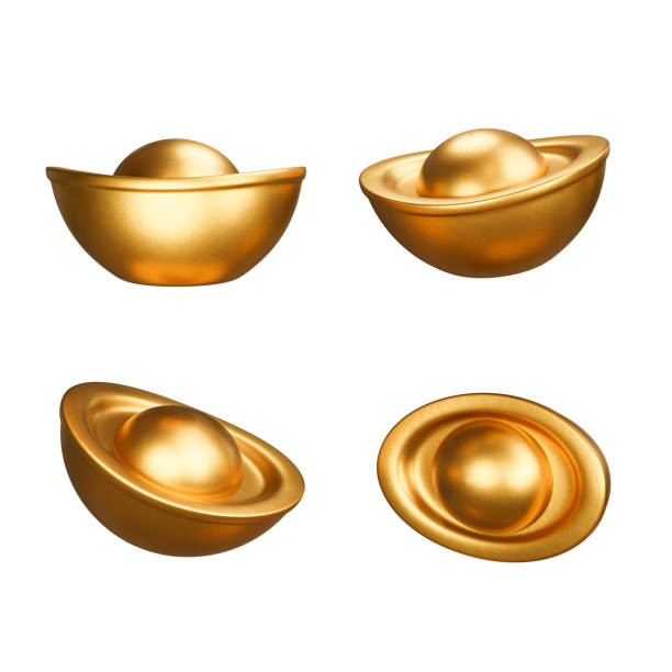 istock golden yuan bao on white background,clipping path 1363700591