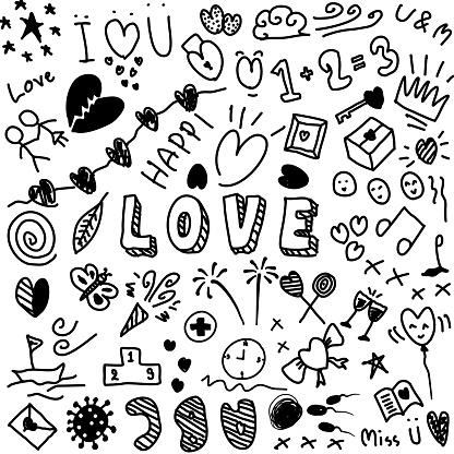 doodle illustration vector set of hand drawn Love  Hearts wedding elements valentine's day design