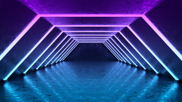 istock Futuristic Dark Hallway with Neon Lights 1363703994