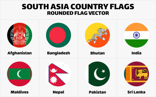 ilustrações, clipart, desenhos animados e ícones de bandeiras do sul da ásia montam coleção. vetor plano arredondado - india map sri lanka pakistan