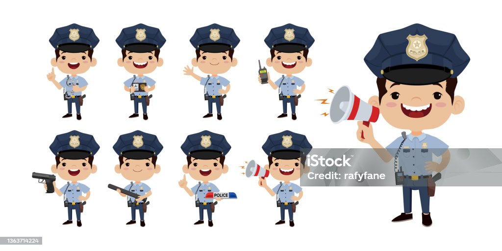 Vector Library Police Man Policeman With Different Poses Stock Illustration - Download Image Now ...