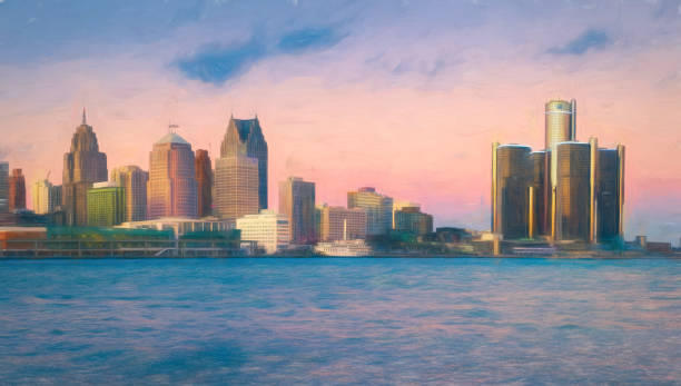 istock The Detroit Abstract Skyline at Dusk 1363716611