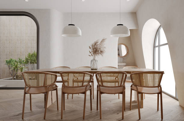 istock Contemporary dining interior with dining table and chairs.3D illustration 1363719612