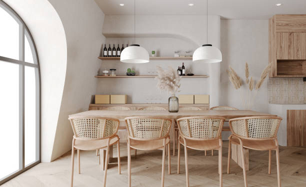 istock Contemporary dining interior with dining table and chairs.3D illustration 1363719617
