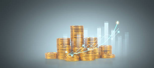 istock Stack of coin with trading graph, financial investment 1363723337