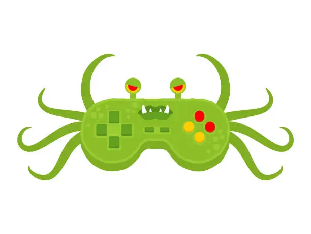 Vector illustration of Joystick monster isolated. Gamepad green monstrosity. disfigurement control knob video game