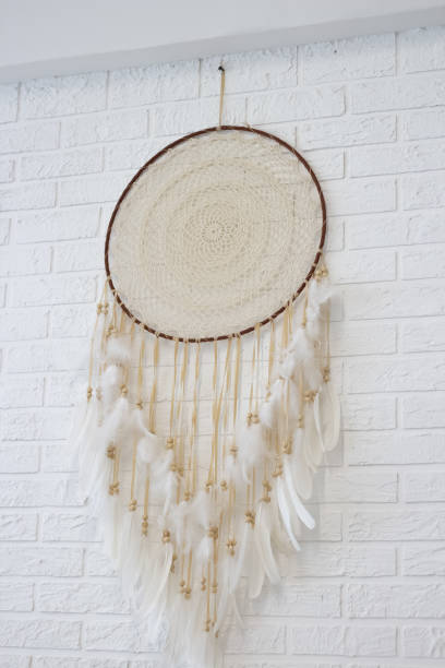 istock White dreamcatcher hanging on white wall 1363725278